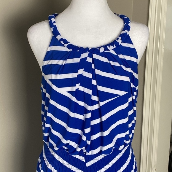 Chico’s Blue and White Aquamarine Days Striped Sleeveless Long Maxi Dress size M - Picture 2 of 10